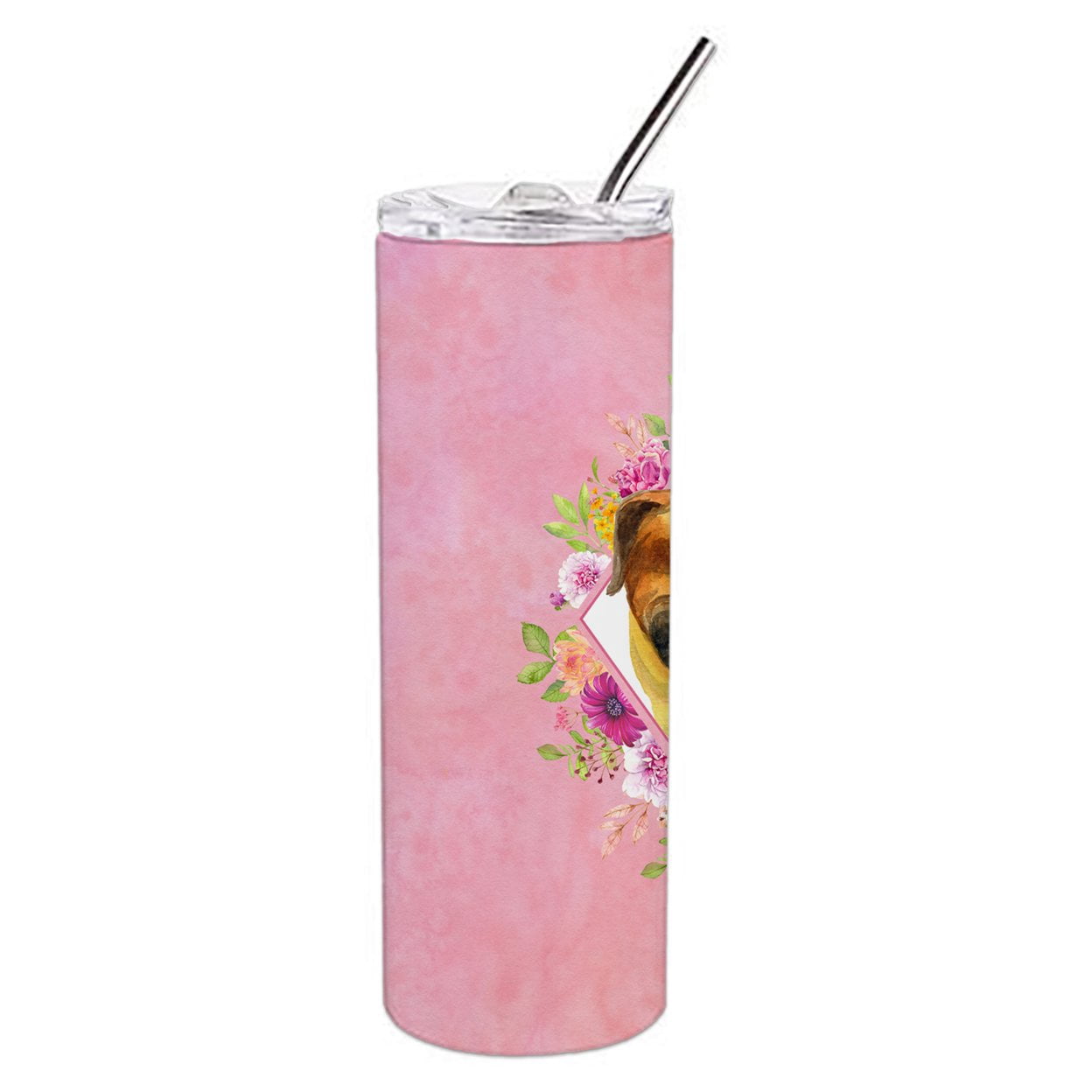 Carolines Treasures CK4121TBL20 Borboel Mastiff Pink Flowers Stainless Steel 20 oz Skinny Tumbler 20 oz multicolor