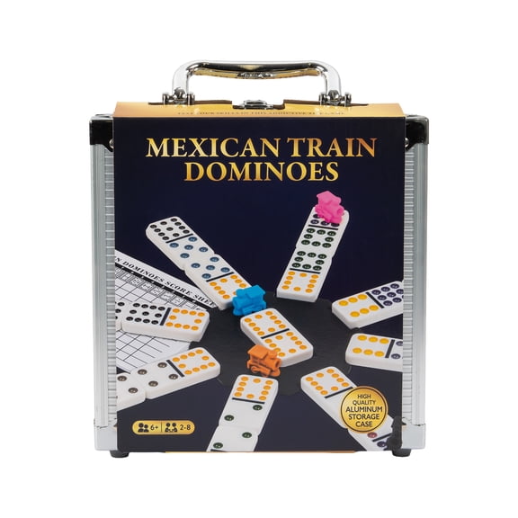 Mexican Train Dominoes Set in Aluminum Carry Case, Colorful Trains for Fun-Filled Family Game Night, for Kids & Family, 2-8 Players, for Ages 6 & up