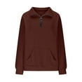 thumbnail image 4 of Women's Solid Color Lapel Zipper Sweatshirt, Lightweight Breathable No Hood Pullover Top with Casual Comfort Fit for Four Season Daily Wear, Travel, Home, Vacation and Street Fashion Coffee S, 4 of 6