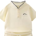 thumbnail image 3 of Toddler Boy Summer Short Sets Outfits Cotton Crewneck Short Sleeve Playwear Sets 6-12 Months 12-24 Months 2t 3t 4t 5t 6t 7t Children,Breathable(Beige,2-3 Years), 3 of 3