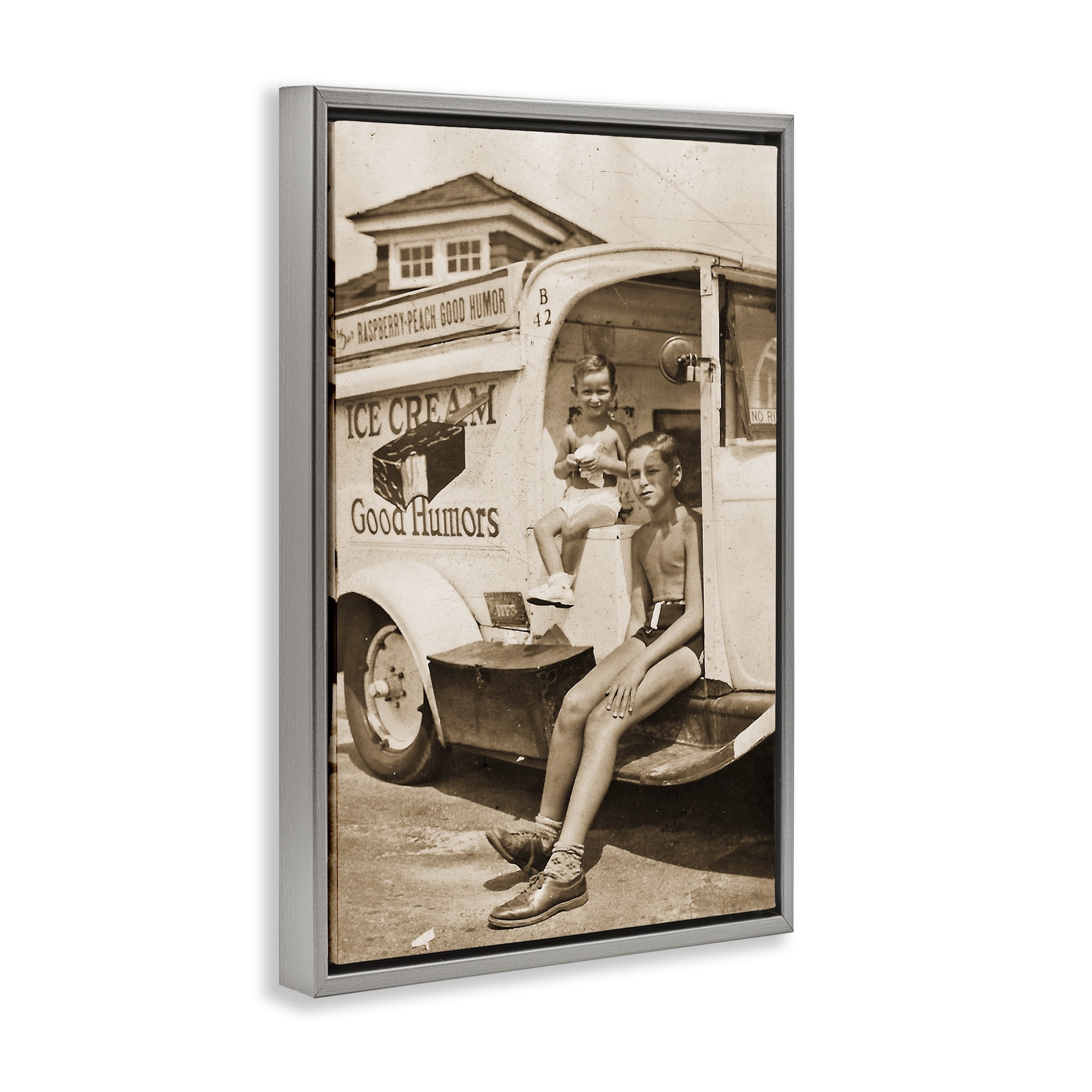 Stupell Industries Vintage Ice Cream Truck Gray Framed Floater Canvas Wall Art, design by Grotto Studios