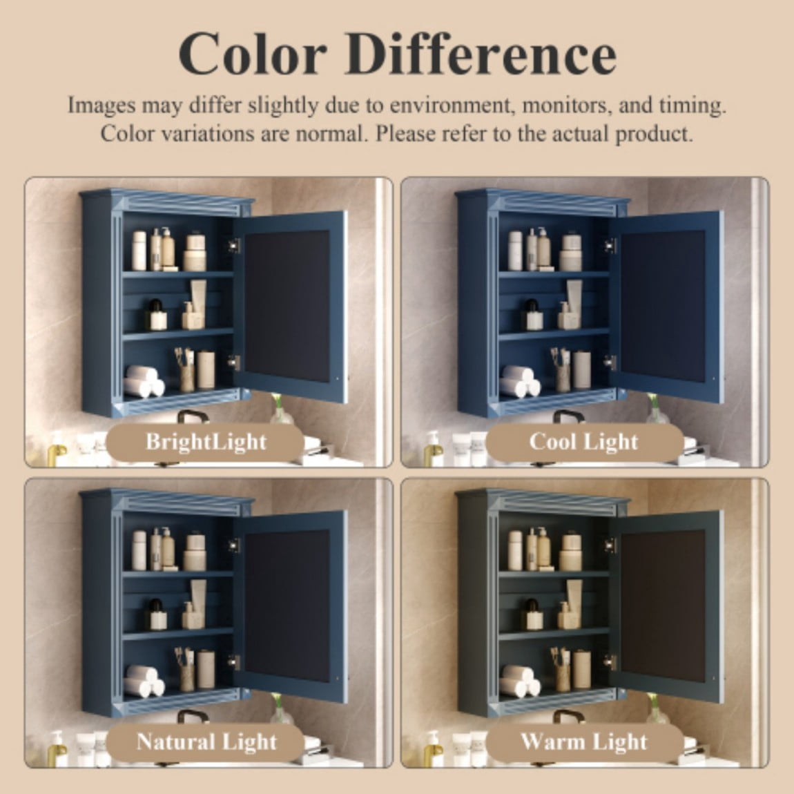 24"x 27" Wall Mounted Bathroom Medicine Cabinet with Mirror, Adjustable Shelves, Over the Toilet Storage Cabinet, MDF Bathroom Wall Cabinet, Blue