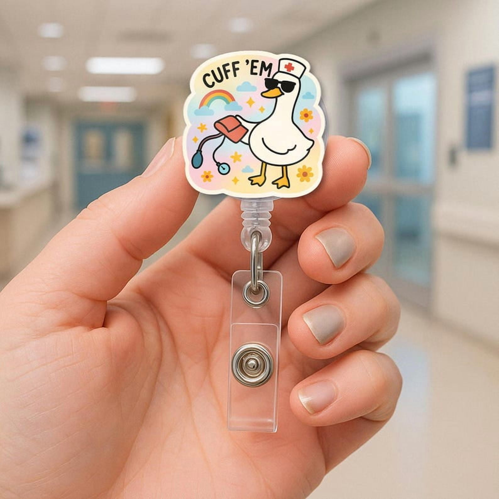 ViciArt Cuff ’Em Funny Goose Nurse Badge Reel, Acrylic Retractable ID Holder, Belt Clip