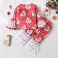 thumbnail image 6 of TAIAOJING Toddler Baby Football Outfits Girls Christmas Long Sleeve Striped Santa Prints Tops Lace Bell Bottoms Pants Outfit 2-3 Years, 6 of 6