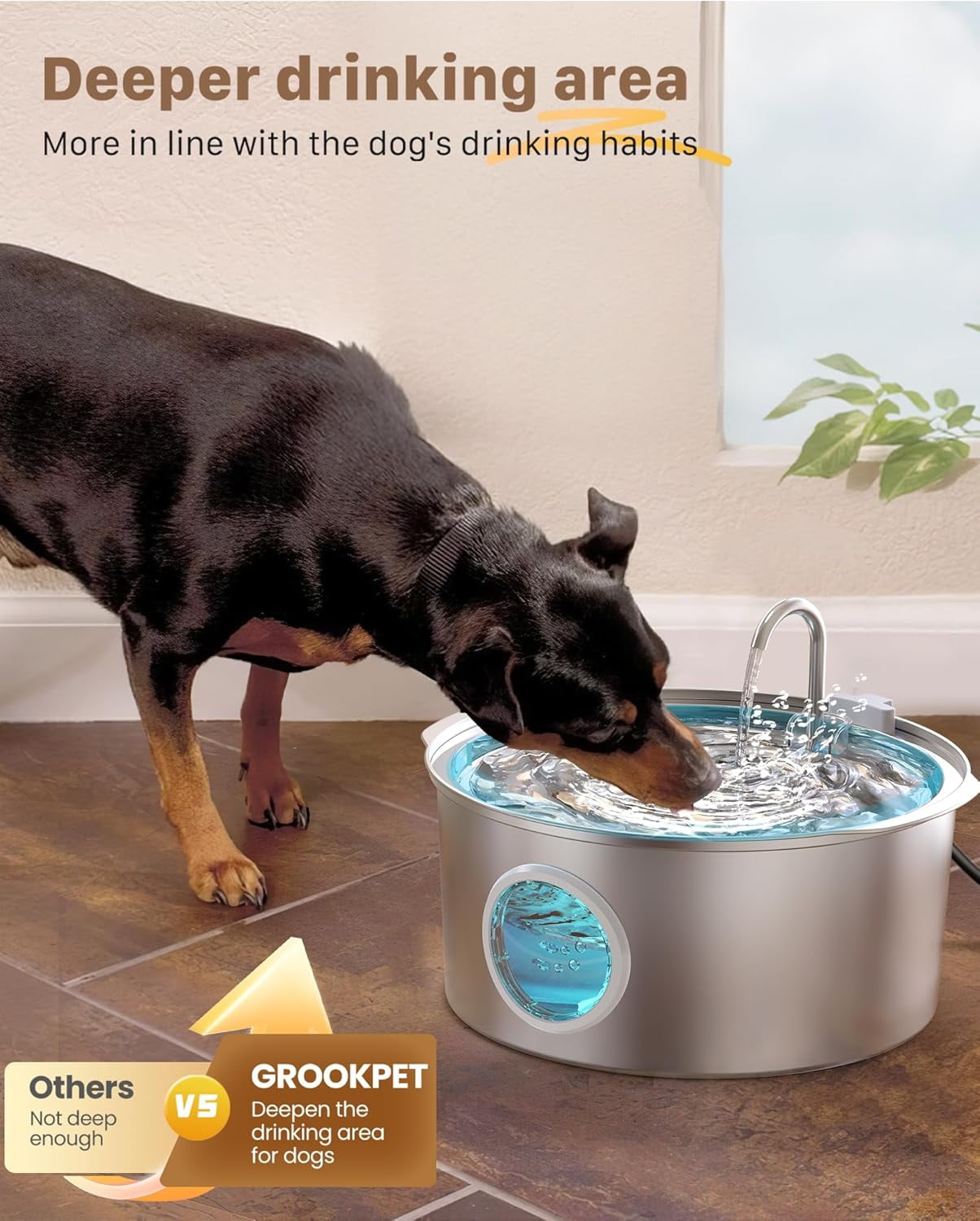 Dog Water Fountain for Large Dogs:  Big Cat Water Fountain Stainless Steel -1.8Gal/7L Big Quiet Cats Water Bowl Dispenser- Pet Water Fountains for Dogs - 8 Filters + 8 Sponge Filters