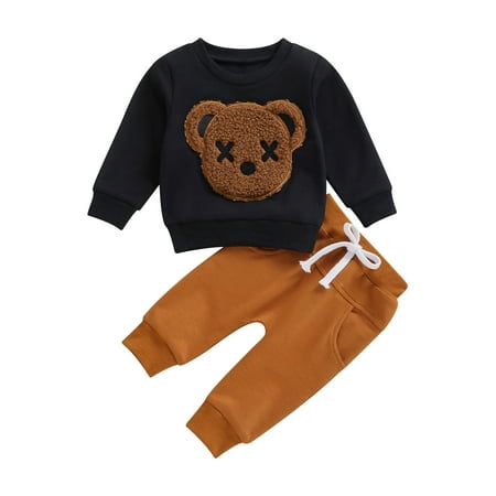

Arvbitana 1-5 Years Toddler Boy Girl Set Fleece Bear Patterned Sweatshirts Drawstring Long Jogger Pants Outfits 2Pcs