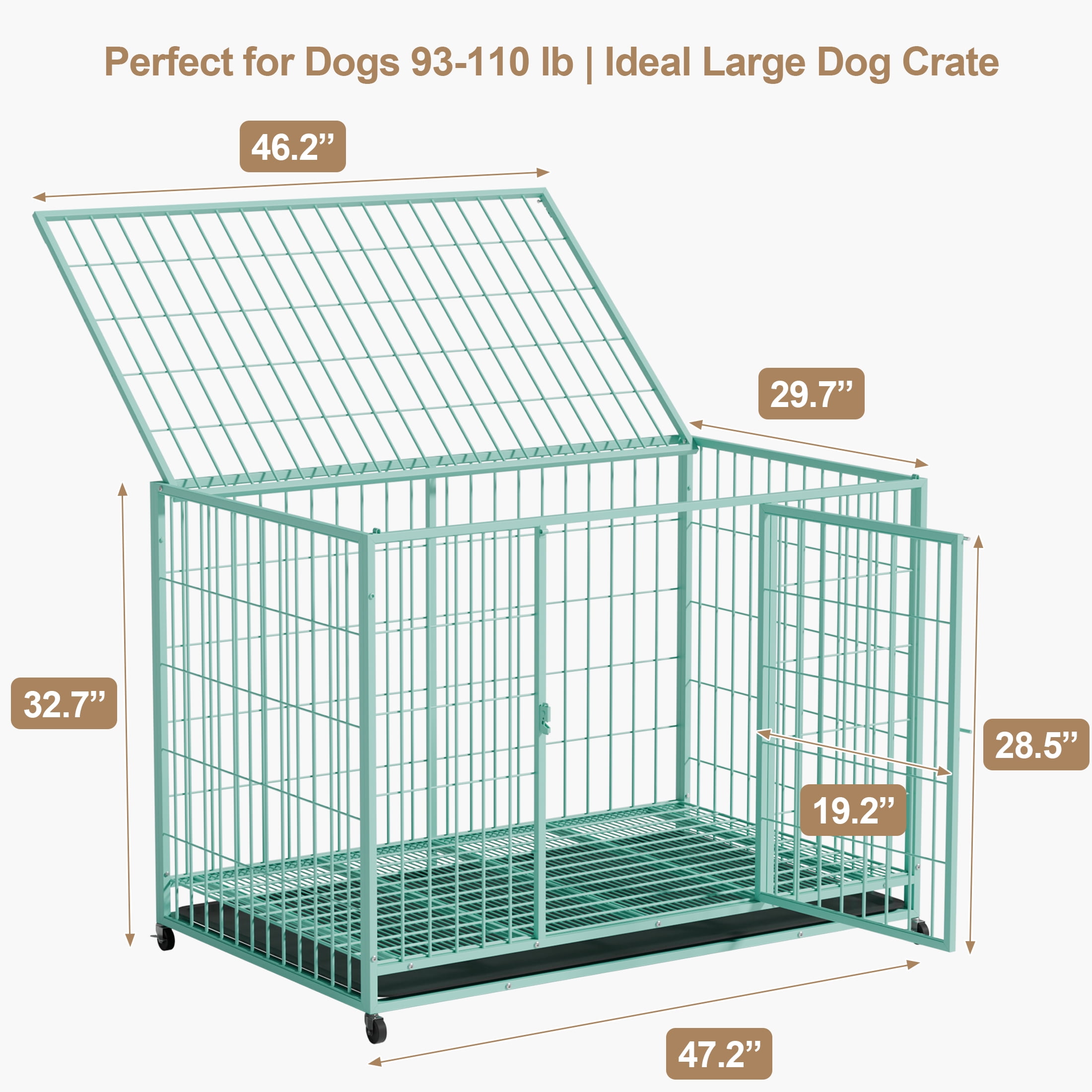 TIME RAY 48" Metal Wire Dog Crate for Large Dogs with Tray, Double Door, Puppy Dog Cage for Yard Indoor Outdoor Use,XL Dog Cage Kennel,Green