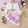 thumbnail image 2 of Odeerbi Toddler Girls Party Floral Dress with Bolero Shrugs Set Fashion Birthday Long Sleeve Cardigan Flower Printed Strap Slip Dress Two Piece Set White, 2 of 8