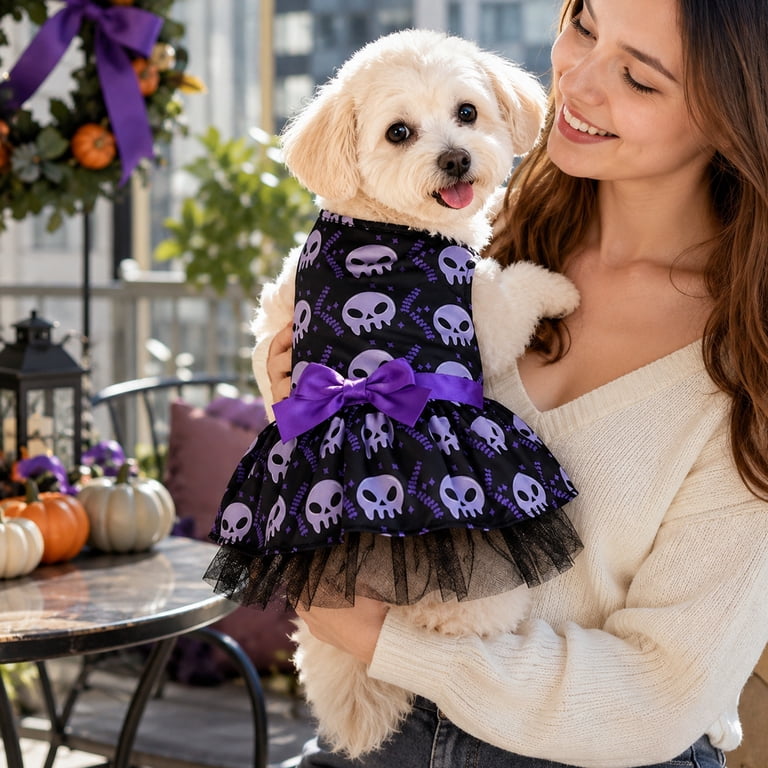 dog dress halloween lhwanj Pet Cat Skull Costume Outfit Funny Clothes,Purple Skull Dog Big Bow Dress Tutu Skirt for Cats and Small Dogs;Elastic Waist and Convenient Potty ladivine Size:US 42 Cream Long Sleeve Mesh Doll costume