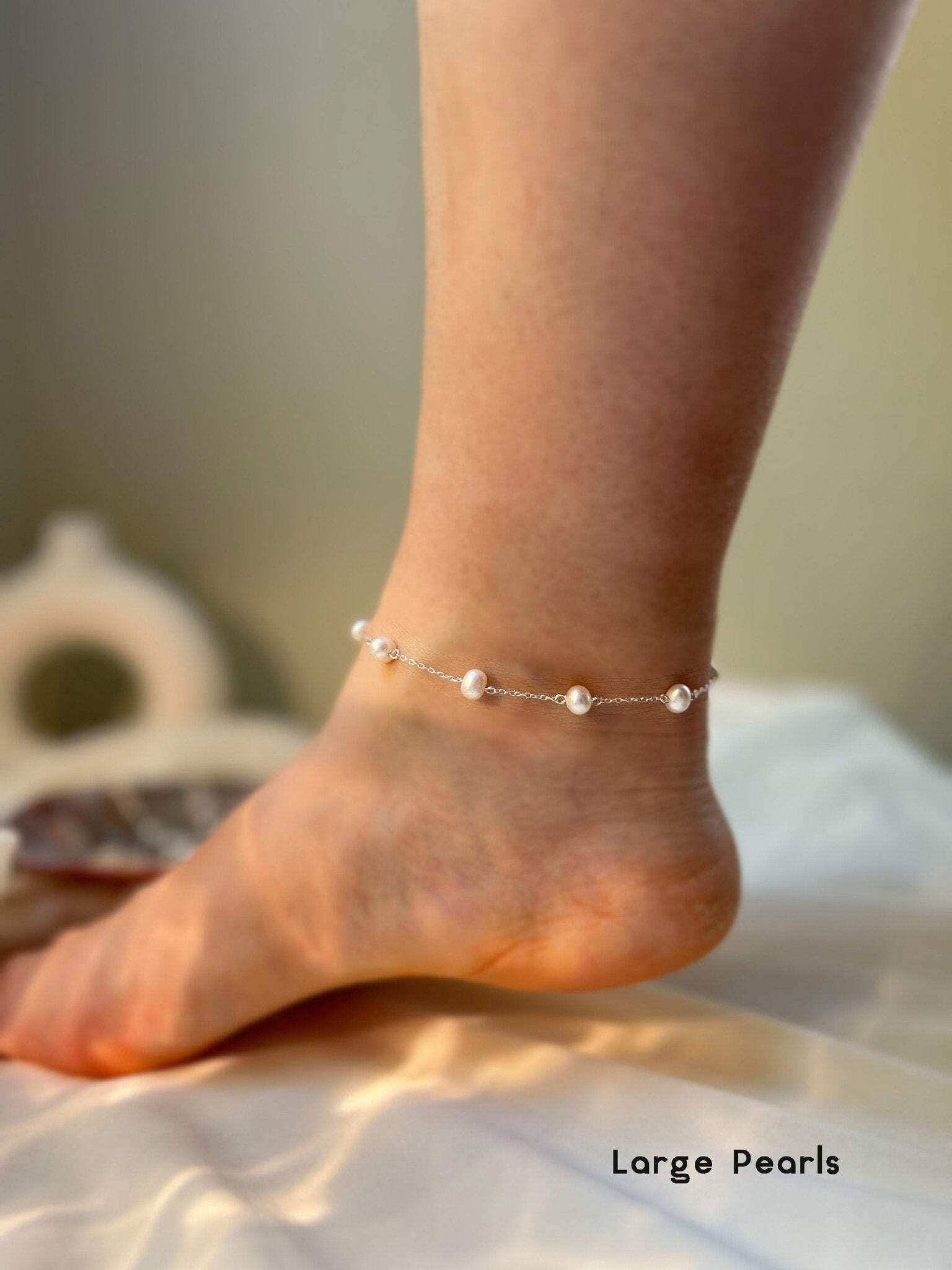 S925 Freshwater Pearl Anklet, Silver Dainty Anklet