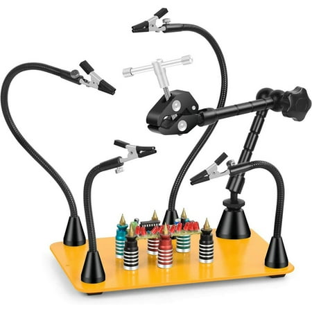 

Helping Hands soldering station third hand with six flexible arms to assist soldering soldering iron tip cleaner stand for soldering assembly repair modeling hobby crafts jewelry making.