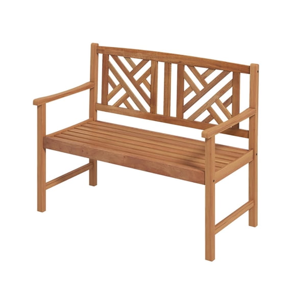 Spaco 2-Person Indoor and Outdoor Furniture Patio Acacia Wood Bench with Cozy Armrest and Backrest for Garden, Balcony, Poolside, Brown