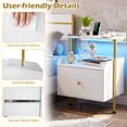 thumbnail image 3 of Giantex Nightstand w/LED Lights & Charging Station, Bedside Table w/Storage Shelves, White, 3 of 8