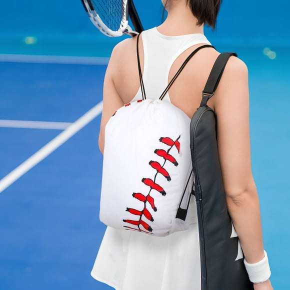 VERDANVERSE 12Pcs Waterproof Polyester Drawstring Bags White Baseball Theme Sports Backpack for Gym and Outdoor Use