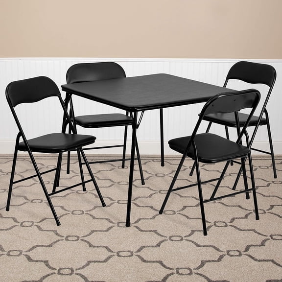 5-Piece Multipurpose Folding Card Table and Chairs Set for 4 Players, Padded Top Portable Square Folding Table and Chairs Set, Black