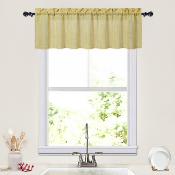 Coolmee Rustic Farmhouse Linen Blend Crude Window Curtain Valances for Living Room, Yellow, 52x15 inch