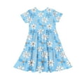thumbnail image 4 of Spazoro Toddler Girls A-Line Dress, Short Sleeve Casual Round Neck Floral Print Princess Dresses for Child Girls Light Blue Size 13-14T, 4 of 5