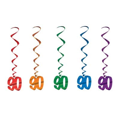 Beistle Pack of 30 Assorted Color 90th Birthday Metallic Spiral Hanging Party Decoration Whirls 36"