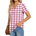 thumbnail image 4 of ZQUUVOU Women's T-Shirt Plaid V-Neck Button Printed Short Sleeve Blouse Pink (2XL), 4 of 7