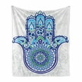 thumbnail image 1 of Hamsa Soft Flannel Fleece Throw Blanket, Large Hamsa Hand with Ornamental Flower and Petal Folkloric, Cozy Plush for Indoor and Outdoor Use, 70" x 90", Blue Turquoise White, by Ambesonne, 1 of 6