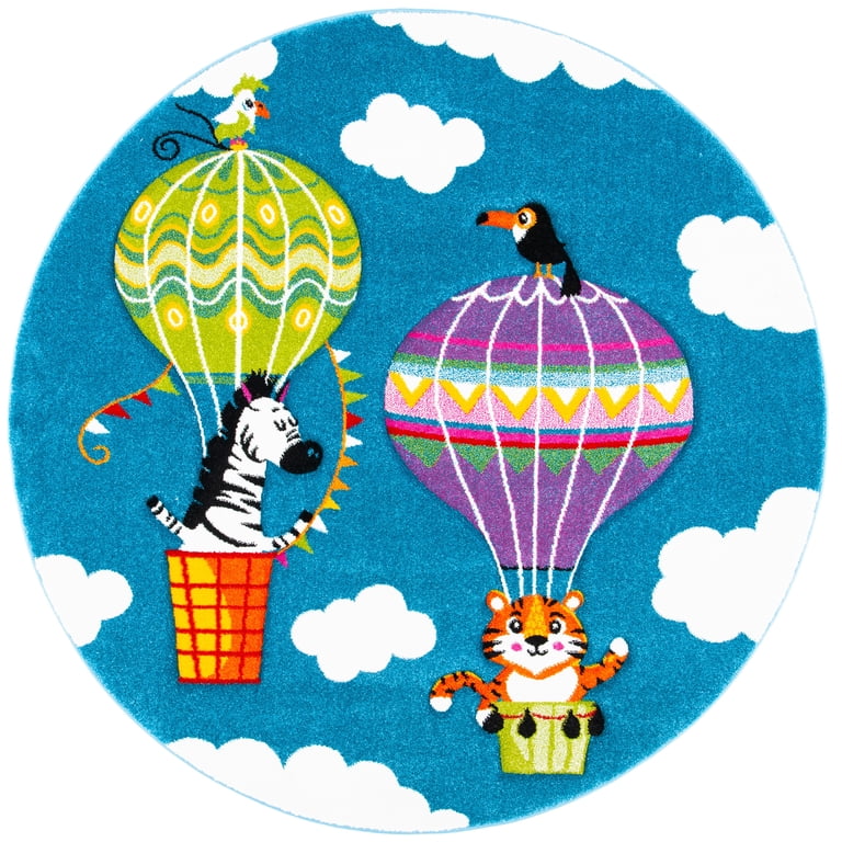 SAFAVIEH Carousel Kids Fun in Hot Air Balloon Area Rug, Blue/Green