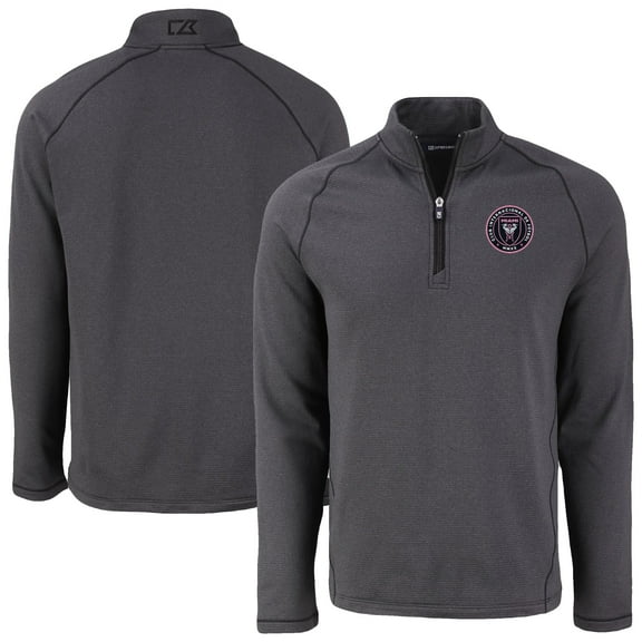 Men's Cutter & Buck Heather Black Inter Miami CF Peshastin Eco Fleece Recycled Raglan Half-Zip Top