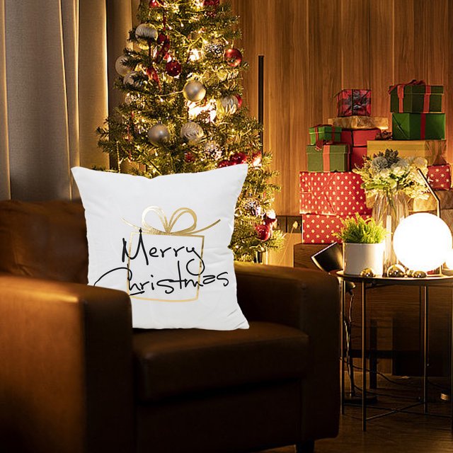 Christmas News Hot Stamping Pillow Cover Cushion Cover Pillow Cover 45X45 Cm Merry Christmas Pillow Cover Festive Mood White