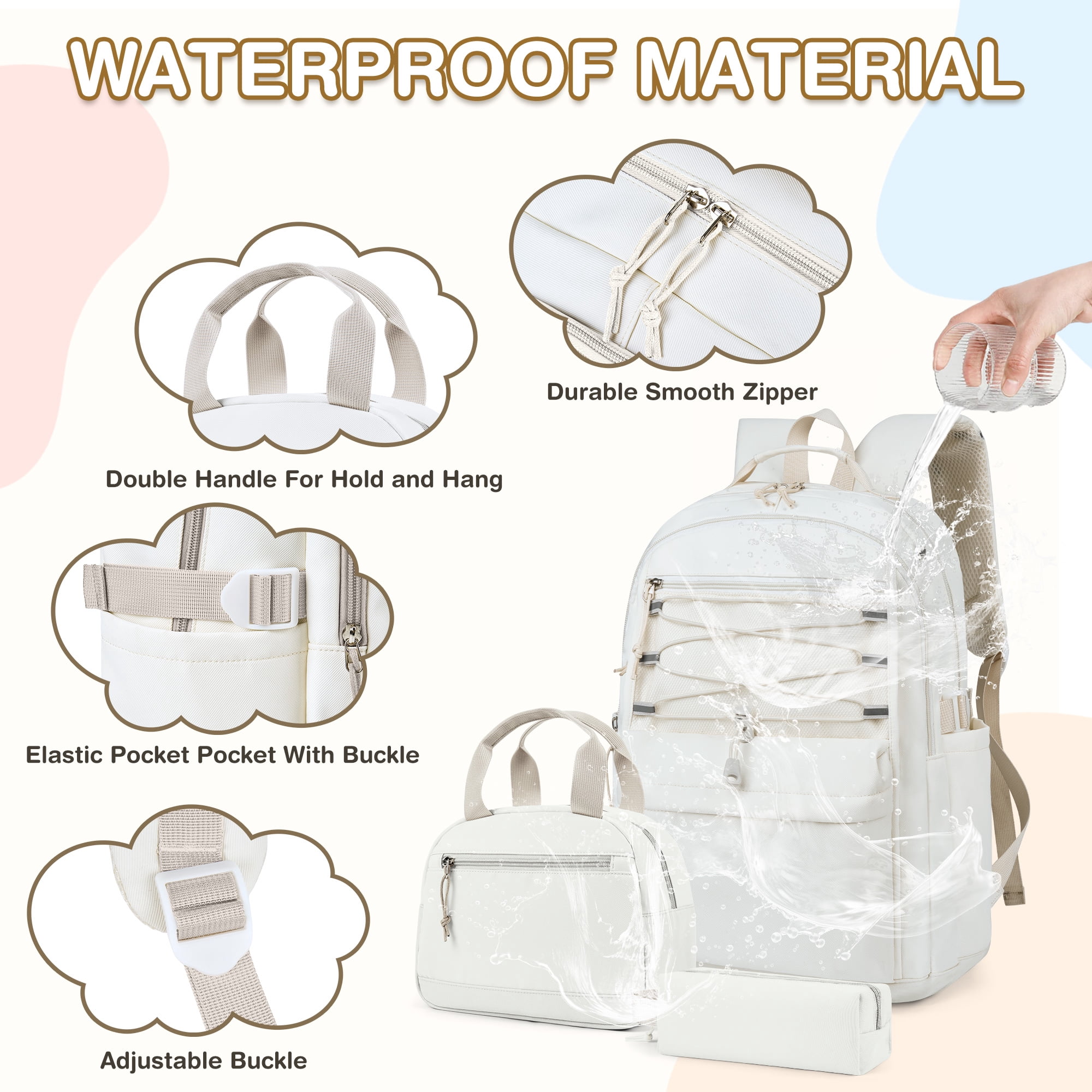 DAKIMOE 3 PCS School Backpacks for College Teens Cute Girlish Middle High School Bookbag Large Capacity Lightweight Waterproof Daypack for Students