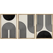 PixonSign Framed Canvas Print Wall Art Spiral Parabolas & Solid Semi Circle Geometric Shapes Drawings Modern Art Contemporary Edgy Black and White for Living Room - 16"x24"x3 Natural