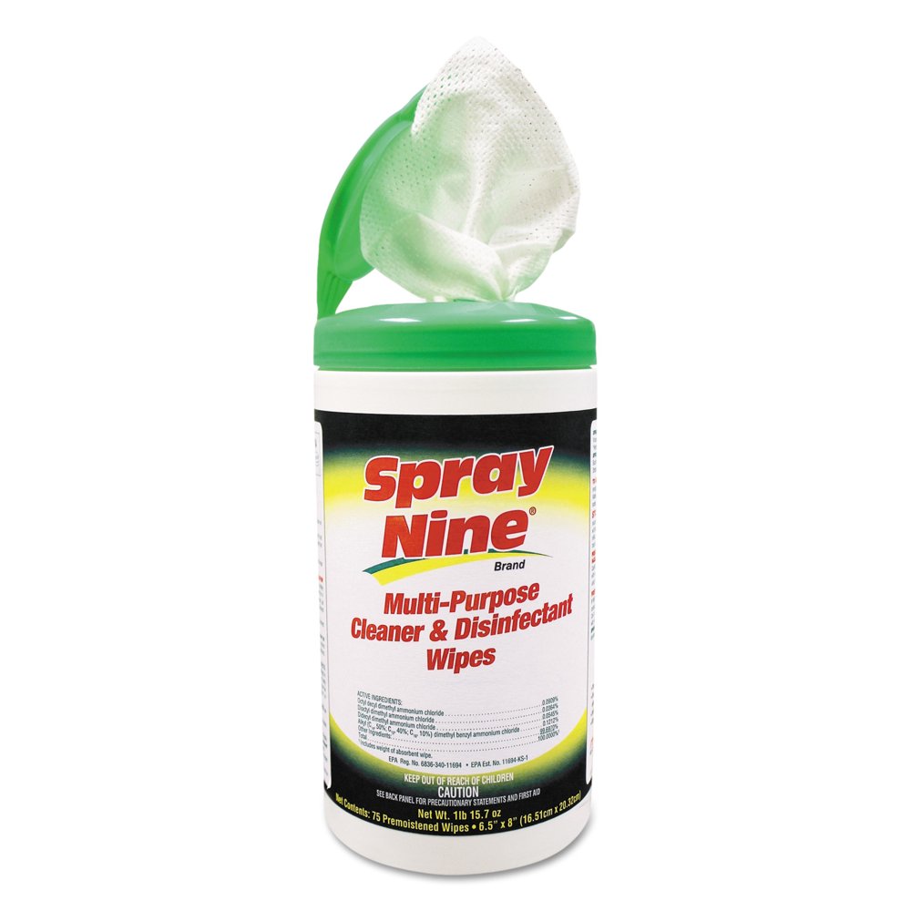 Spray Nine MultiPurpose Cleaner & Disinfectant Wipes, 7 x 8, Lemon