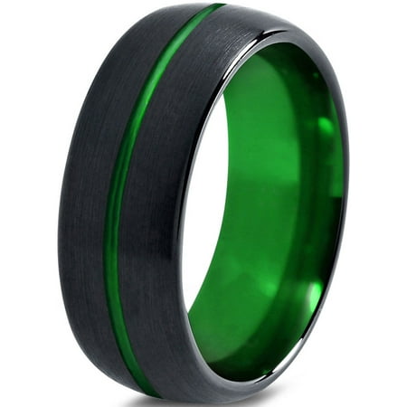 Tungsten Wedding Band Ring 10mm for Men Women Green Black Domed Brushed Polished Center Line Lifetime Guarantee