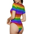 thumbnail image 3 of Balery Colorful Glitter Rainbow Women's Short Sleevee Crew Neck Bodysuit Tops Short Sleeve Tops Basic-Medium, 3 of 9