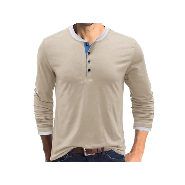 Sunloudy - Camisetas informales para hombre, cuello redondo, manga larga, cuello redondo, cierre de botones, escote Sunloudy S M L XL XXL