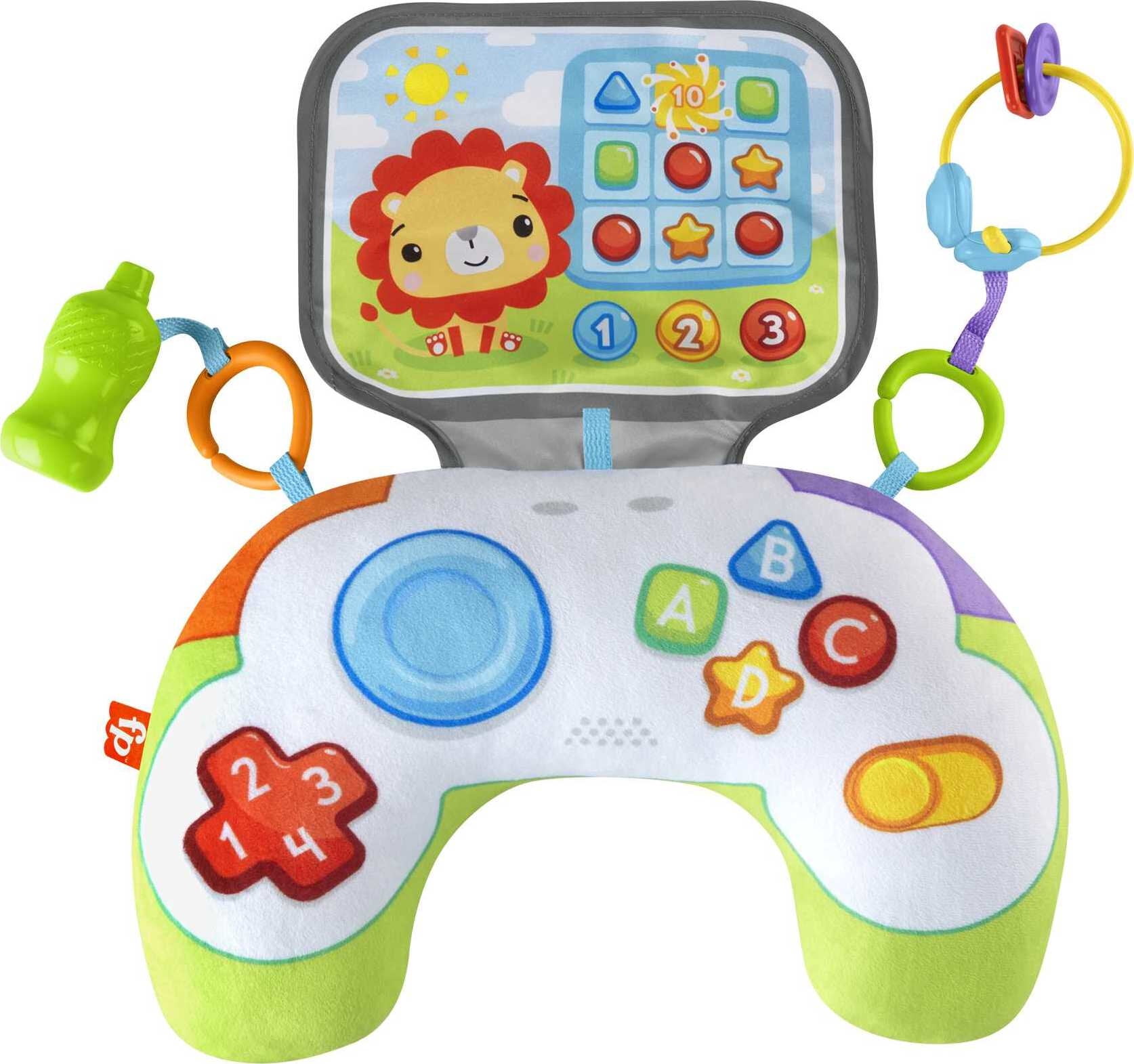 Fisher-Price Littlest Gamer Tummy Wedge with 2 Linkable Baby Toys for Newborns
