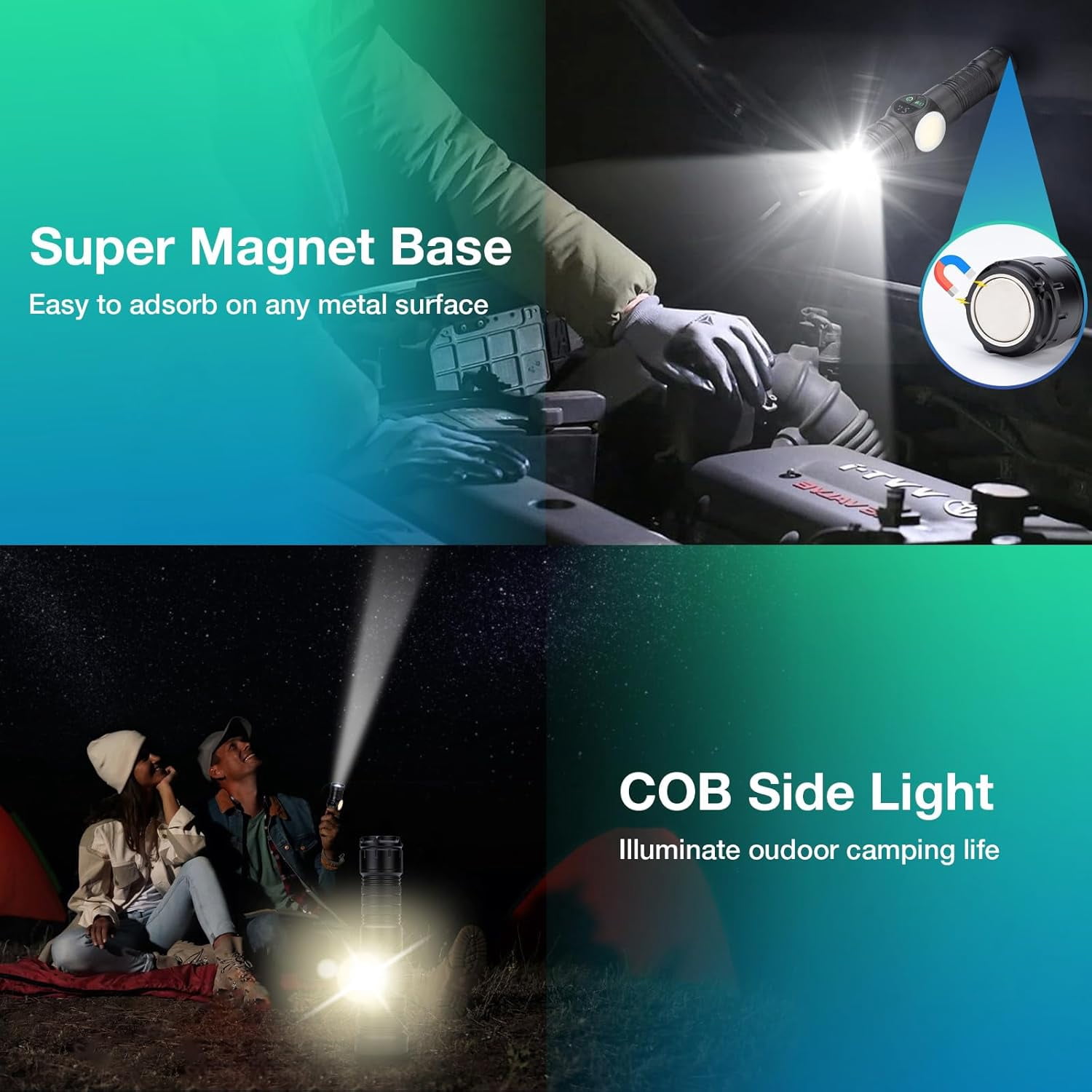 Flashlights High Lumens Rechargeable Magnetic, 1,200,000 Super Bright LED Battery Powered Handheld Tactical Flash Light with USB C, COB Side Light, 9 Modes, Waterproof for Emergency, Camping