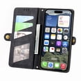 thumbnail image 3 of Dteck Zipper Wallet Pocket Case for iPhone 16E, Shockproof with Card Holders for Women Men Premium PU Leather Embossed Patterned Flip Folio Stand Wristlet TPU Inner Shell Phone Case, Black, 3 of 4