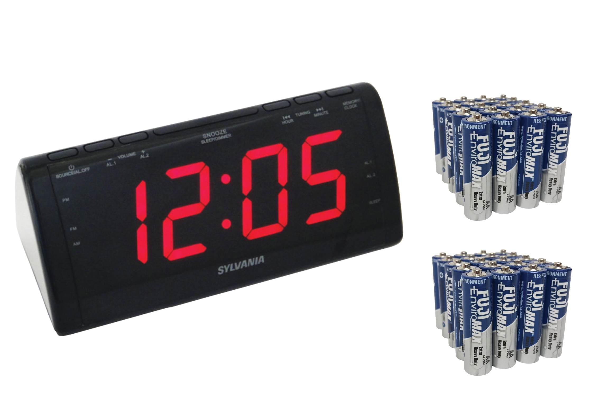 SYLVANIA SCR1206B JumboDigit Dual Alarm Clock Radio & Fiji AA 40 PK