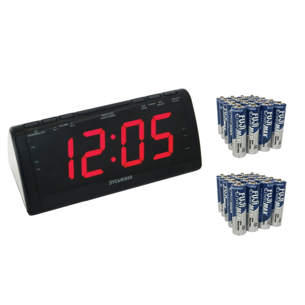 SYLVANIA SCR1206B JumboDigit Dual Alarm Clock Radio & Fiji AA 40 PK