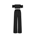thumbnail image 5 of 2 Piece Sets for Women Casual Fall Two Piece Sets Women'S Spring/Summer Solid One-Line Shoulder Ruffled Short Sleeve Floor-Length Pocket Pantsuit My Items, 5 of 6