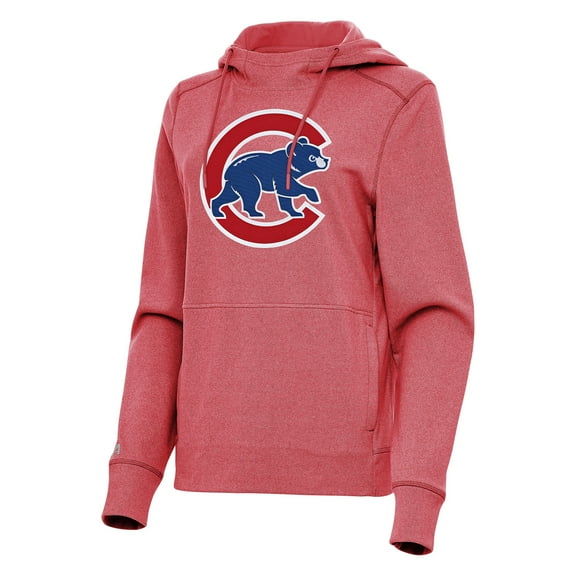 Women's Antigua Heather Red Chicago Cubs Justice Pullover Hoodie