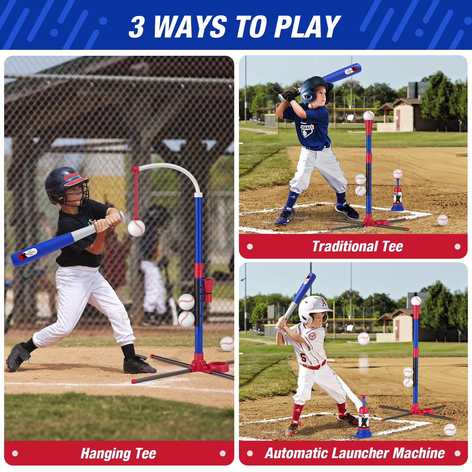 LINXUXIE 3-in-1 Kids Baseball Set, T-Ball Sport Games Toys for Boys & Girls, Birthday Chrismas Gifts for 1-3 3-5  5-8 Year Old