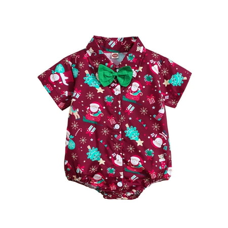 

Cute Cartoon Christmas Deer Print Butterfly Lapel Short Sleeve Jumpsuit for Boys and Girls Baby Christmas Sweatshirts Romper Baby Bows 0-6 Months Pumpkin Outfit Baby Girl