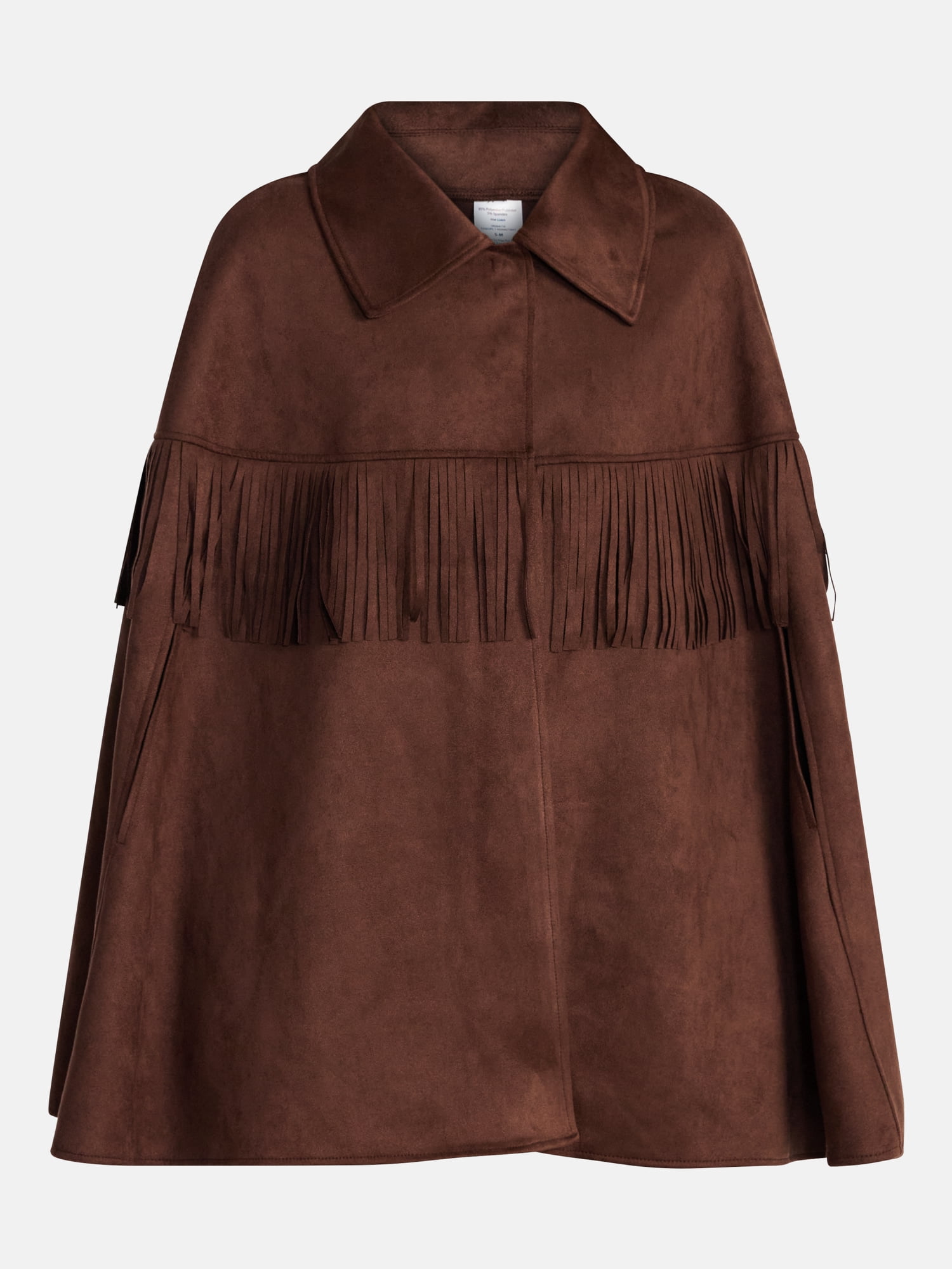 Scenario Women's Faux Suede Fringe Cape, Midweight, Sizes S-3XL