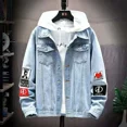 thumbnail image 3 of Abrigo vaquero para hombre, chaqueta vaquera de otoño de Corea, para hombre, color negro roto con agujero, ropa lavada a bajo precio, informal, de tela G, 3 of 5