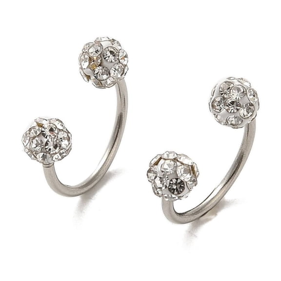 304 Stainless Steel Piercing Body Jewelry Polymer Clay Rhinestone Circular/Horseshoe Barbell for Women Stainless Steel color 11.5x12mm Pin: 0.8mm