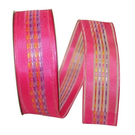 UPC: 0840108862274 | Jam Paper Sheer Stripe Ribbon  1 1/2 Inches X 50 Yards  Fuchsia  Sold Individually