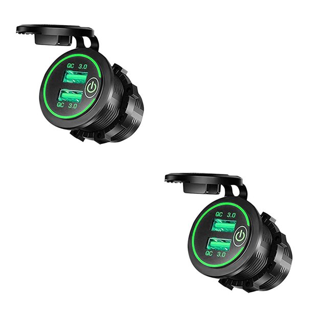 Sidaley Toma de corriente de enchufe, de coche de cobre, adaptador de corriente de montaje de enchufe de encendedor de cigarrillos con Luz verde 2piezas