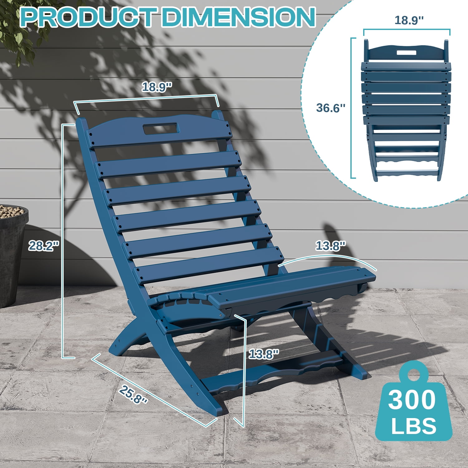 FODINGHILL Xavier Outdoor Adirondack Folding Chairs , HDPE All-Weather Folding Adirondack Chair for Patio Lawn Garden, Blue