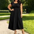 thumbnail image 6 of ClodeEU Women's Plus Size Square Neck Cap Sleeve Smocked Waist Midi Dress, Casual Summer Flowy Dress with Pockets Black,Women's Plus L, 6 of 8