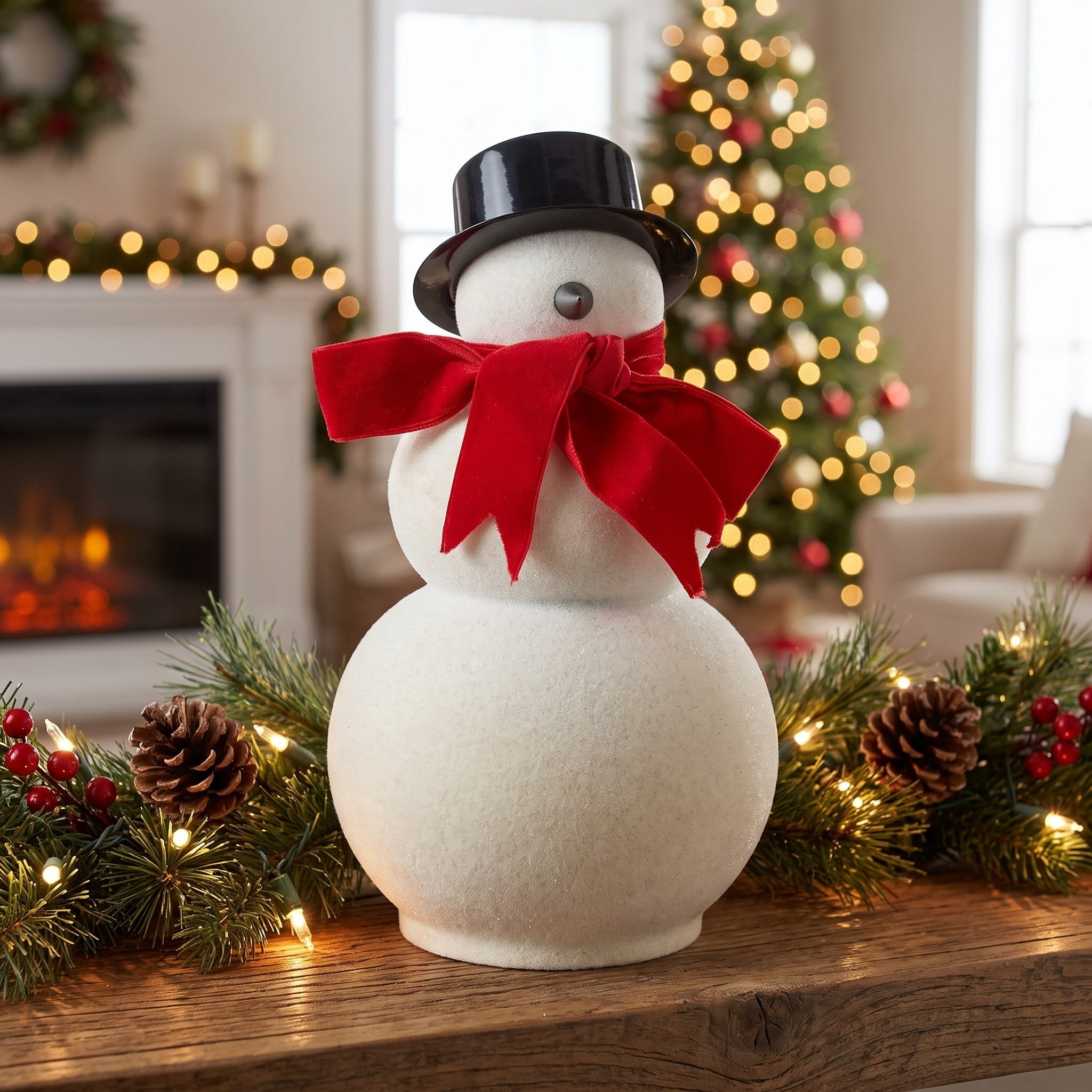 Red/White/Black Velvet-Feel Snowman Christmas Decoration, 8.5", by Holiday Time